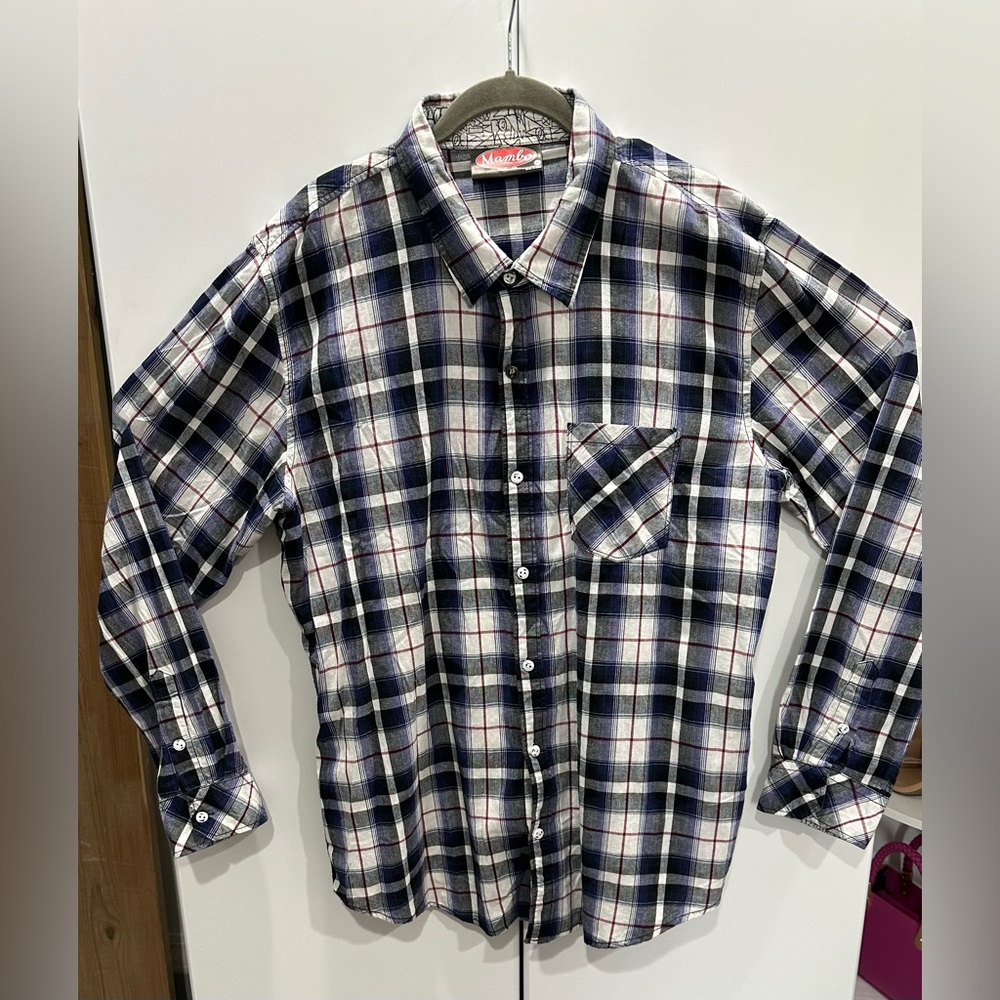 Mambo Australia Men Shirt Flip Cuff Button Up Down Plaid Long Sleeve XL Trendy